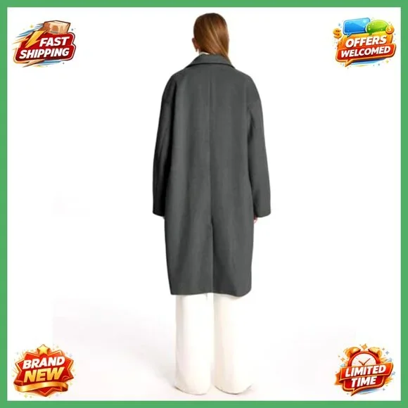 Wool Blend Mid-Length Peacoat, Single-Breasted, Office Casual Outerwear